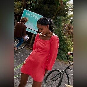 NWOT Free People Forget Me Not Red Hibiscus Cotton Linen Mini Dress Sz S